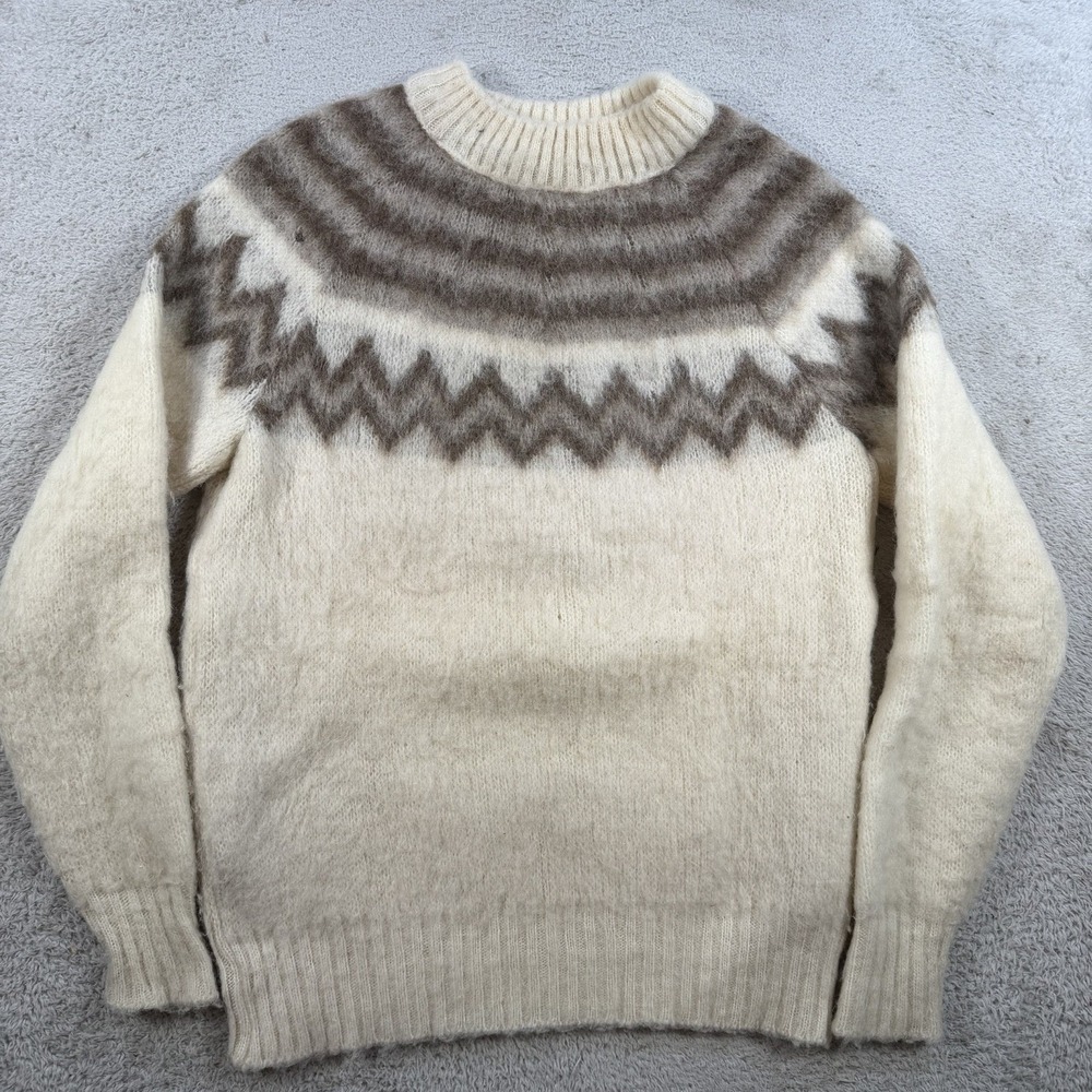 Vintage Alafoss Icewool Sweater Womens Large Iceland Nordic Wool Ivory Fair Isle